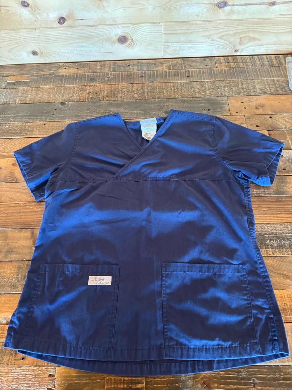 Urbane Navy Blue Short Sleeve V-Neck Scrub Top